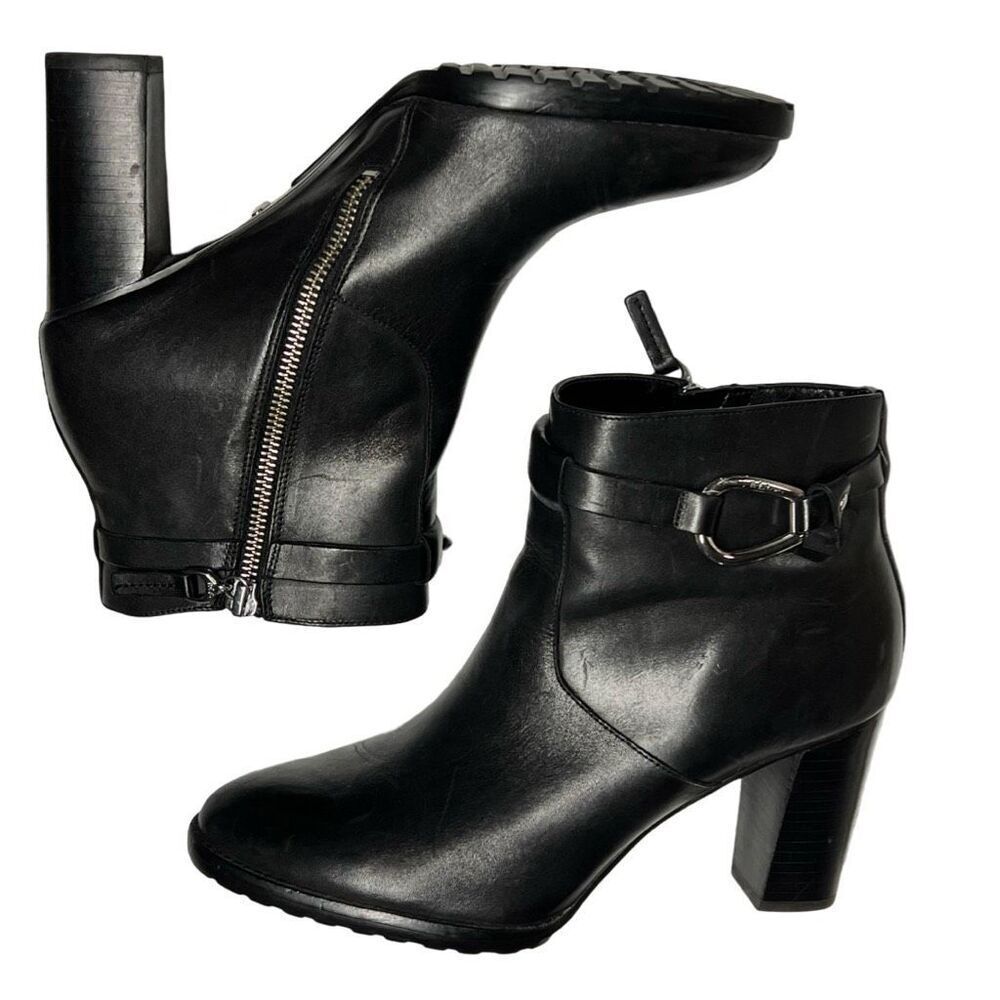 Like New RL Ralph Lauren Laletta Black Leather Italian High Heel Ankle Booties